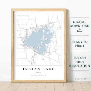 Indian Lake map - instant download, Printable map poster - Indian Lake Ohio, Digital download, Printable lake map art