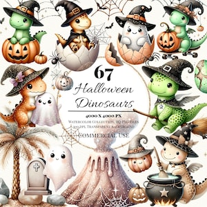 Watercolor Halloween Dinosaurs Clipart, Halloween Dinosaurs Watercolor Clipart, Halloween Dinosaur Clipart, Dinosaur Clipart, Halloween PNG