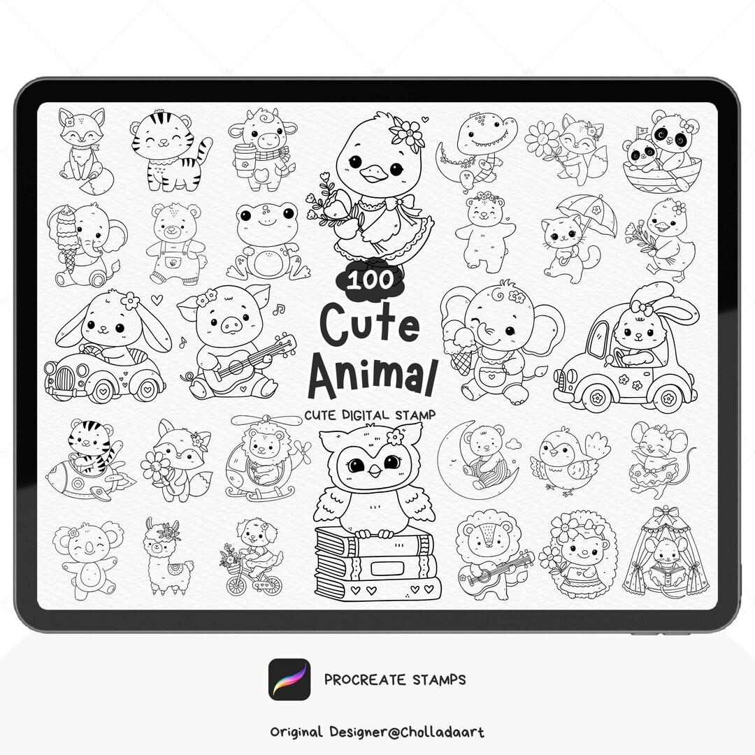 Cute Animal Procreate Stamp, Procreate Animal Doodle Stamp, Animal ...