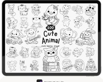 Sello de animales lindos para Procreate, sello de garabatos de animales para Procreate, sello de animales para Procreate, sello de animales, sello de animales lindos para Procreate, juego de pinceles para Procreate