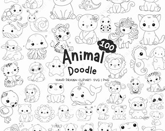 100 Animal SVG Bundle, Doodle Animal Clipart, Animal Hand Drawn, Animal Bundle Svg, animal svg, cute animal svg, animal for cut file