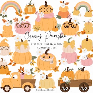 Groovy Pumpkin Clipart, Pumpkin Clipart, Retro Pumpkin PNG, Fall Pumpkin Clipart, Groovy autumn Clipart, Thanksgiving png, Autumn gift png
