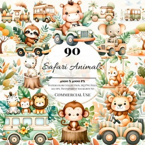 Safari Animal Clipart, Watercolor Safari Animals Clipart, Safari Clipart, Animal Clipart, Safari PNG, Cute Jungle Animals Clipart
