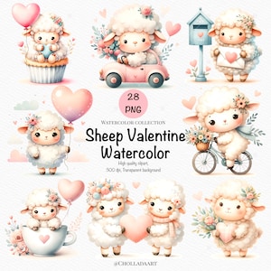 Sheep Valentine Watercolor, Watercolor Sheep Clipart, Sheep Valentine PNG, Valentine Animal Clipart, Valentines Day Clipart, Nursery Print