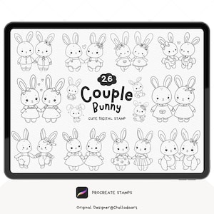 Procreate Couple Bunny Stamp Bundle, Animal Procreate Stamp, Bunny Procreate Stamp, Rabbit Stamp, Digital Stamp, Procreate Brush set