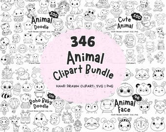 346 Animal Clipart Bundle, Animal SVG Bundle, Doodle Animal Clipart, Animal Hand Drawn, doodle svg, cute animal svg, animal for cut file