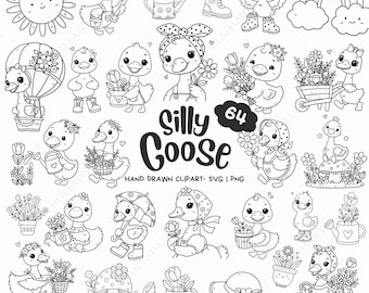 64 Dumme Gans SVG-Bundle, Gans SVG-Bundle, Dumme Gans Clipart, Frühlingsgans Clipart, Frühlings Clipart, süße Gans SVG-Bundle, Gans Clipart