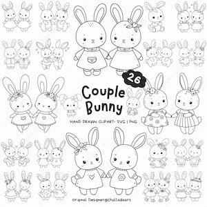 Couple Bunny SVG Bundle, Bunny svg, Rabbit SVG, Romantic Bunny Clipart, Cute bunny svg, Rabbit Clipart, Bunny png, Doodle Animal svg