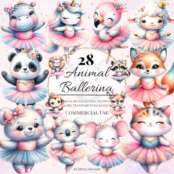 Animals Ballerinas Clipart, Tutu Cute Animal Ballerina Clipart, Watercolor Ballerina Clipart, Cute ballet clipart, Ballerina PNG