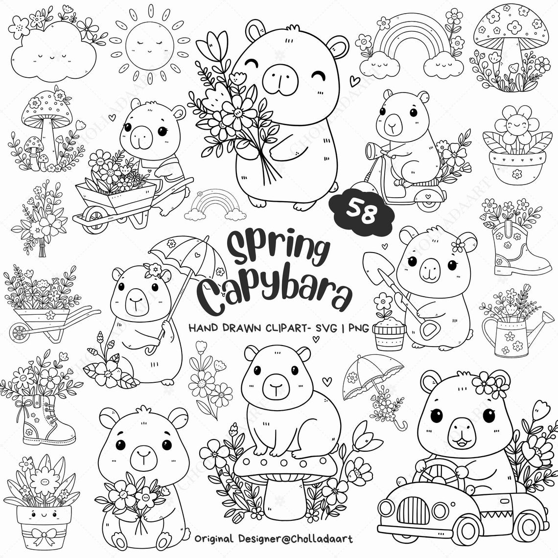 Spring Capybara Printable 58 Spring Capybara SVG Bundle, Spring Capybara Clipart, Cute Capybara ...