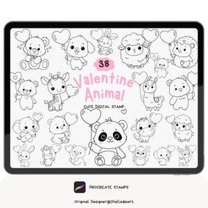 Procreate Valentine Animal Stamp Bundle, Valentine Animal Procreate Stamp, Procreate Valentine Stamp Bundle, Animal Procreate Stamp