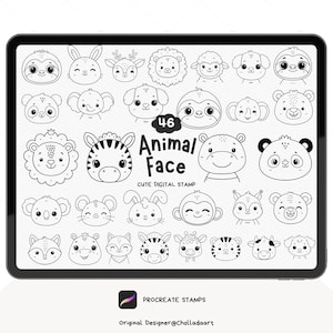 Procreate Animal Face Stamp Bundle, Animal Face Procreate Stamp, Animal Procreate Stamp, Cute Animal Procreate Stamp, Digital Stamp