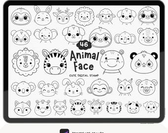 Paquete de sellos de caras de animales para Procreate, sello de cara de animal para Procreate, sello de animales para Procreate, sello de animales lindos para Procreate, sello digital