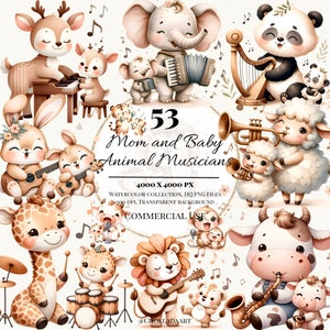Watercolor Mom and Baby Animals Clipart, Animal Clipart, Mom and Baby Clipart, Watercolor Mother and Baby Animal Clipart, Family Clipart