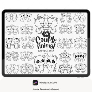 Procreate Couple Animal Stamp Bundle, Animal Doodle Stamp Bundle, Animal Procreate Stamp, Animal Stamp, Procreate Brush set, Digital Stamp