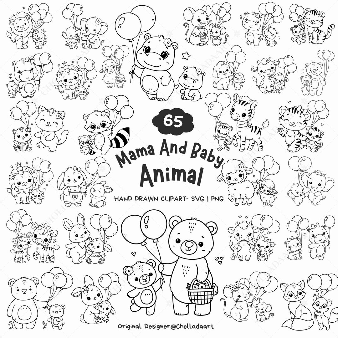 65 Mama and Baby Animal SVG Bundle, Mom and Baby Animal Clipart, Animal ...