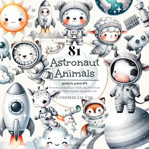 Watercolor Astronaut Animals Clipart, Watercolor Astronaut Clipart, Astronaut and Space Watercolor Clipart, Space Clipart, Astronaut Clipart