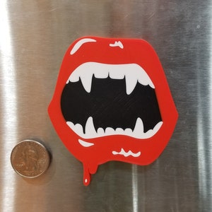 3D Printed Vampire Lips Fangs and Teeth Refrigerator Magnet Perfect for Halloween Decoration