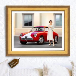 1963 Alfa Romeo SZ Coupe Photorealistic Digital Poster - 18x24&quot; TIFF Download, High-Quality Car Wall Art for Vintage Car Lovers