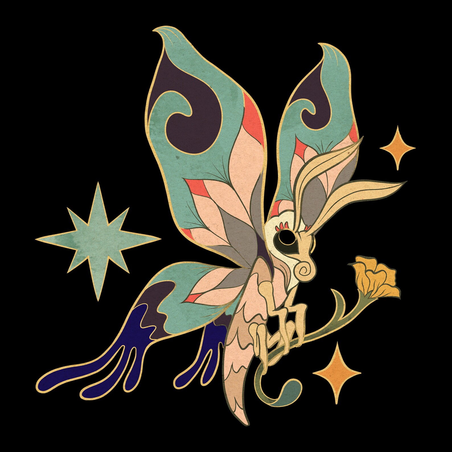 Cute Vintage Moth Print Pastel Colors Butterfly Faecore Etsy