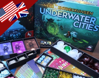 Board game insert construction plan for "Underwater Cities" with expansion "New Discoveries" (english)
