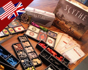 Board game insert construction plan for "Scythe" with expansion "Scythe: The Wind Gambit" (english)
