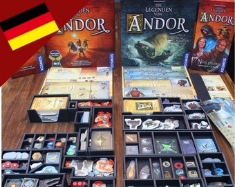 Inlay-Bauplan für "Die Legenden von Andor Teil 1+2", der Erweiterung "Der Sternenschild" und der Ergänzung "Neue Helden" (deutsch)