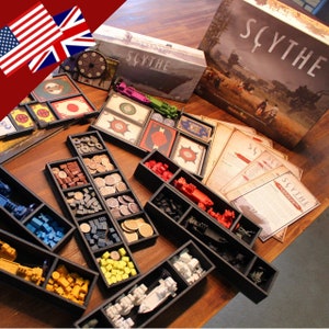 Board game insert construction plan for &quot;Scythe&quot; with expansion &quot;Scythe: The Wind Gambit&quot; (english)
