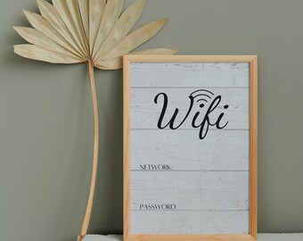Rustic Wifi Password Printable Sign, Digital Download, Immediately Available, Comes in 2 sizes - 4x6 and 5x7