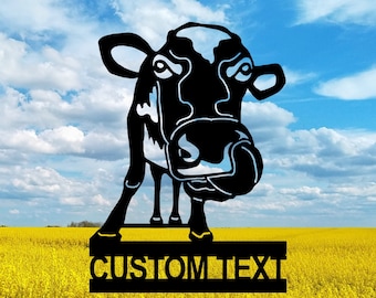 Personalized Cow Licking Nose Metal Art, Farmhouse Wall Decor