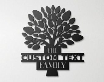 Letrero de árbol de la vida de metal con apellido personalizado, decoración personalizada con nombre de familia