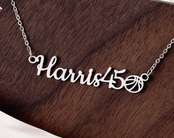Collar personalizado con nombre de jugador de baloncesto, joyería de acero inoxidable