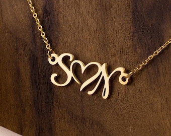 Collar de corazón con inicial personalizada, collar con letra personalizada, hecho en EE. UU.