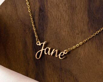Collar con nombre personalizado: acero inoxidable chapado en oro, cadena ajustable