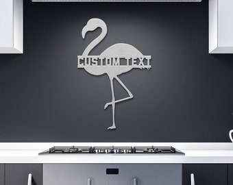 Personalized Flamingo Silhouette, Metal Wall Art, Custom Name