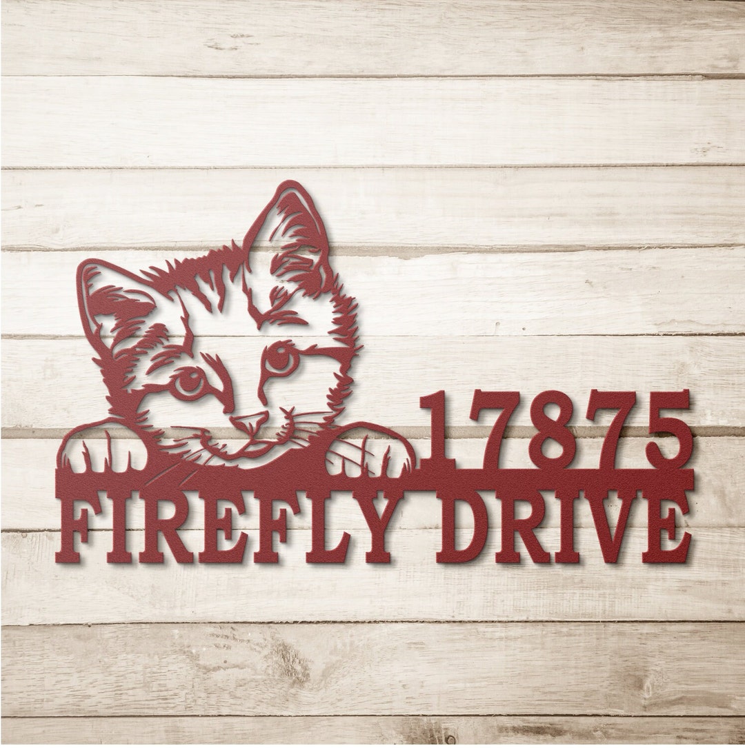 House Number Sign, Metal Feline House Number, Custom Number Sign