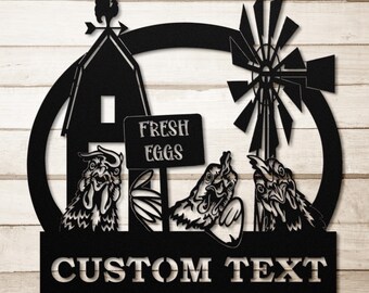 Personalized Chicken Metal Sign, Farm Fresh Eggs Decor