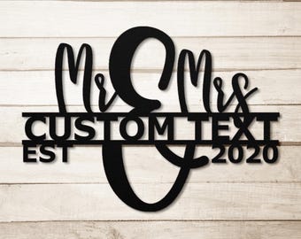 Letrero metálico personalizado con los apellidos de los novios, regalo de aniversario de boda