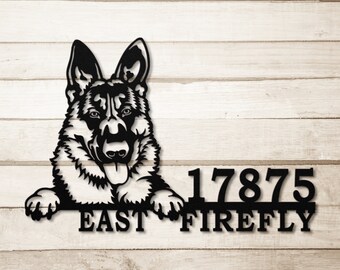 Letrero de dirección personalizado para pastor alemán: arte metálico personalizado
