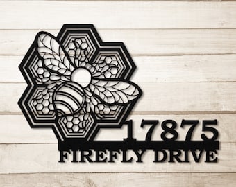 Letrero de dirección personalizado con forma de panal de abeja, decoración de colmena de metal