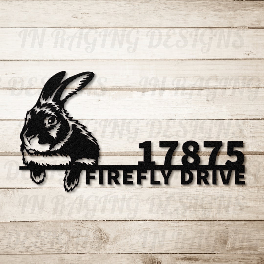 Rabbit Metal Address Plaque for House, Customized Address Sign, Bunny ...