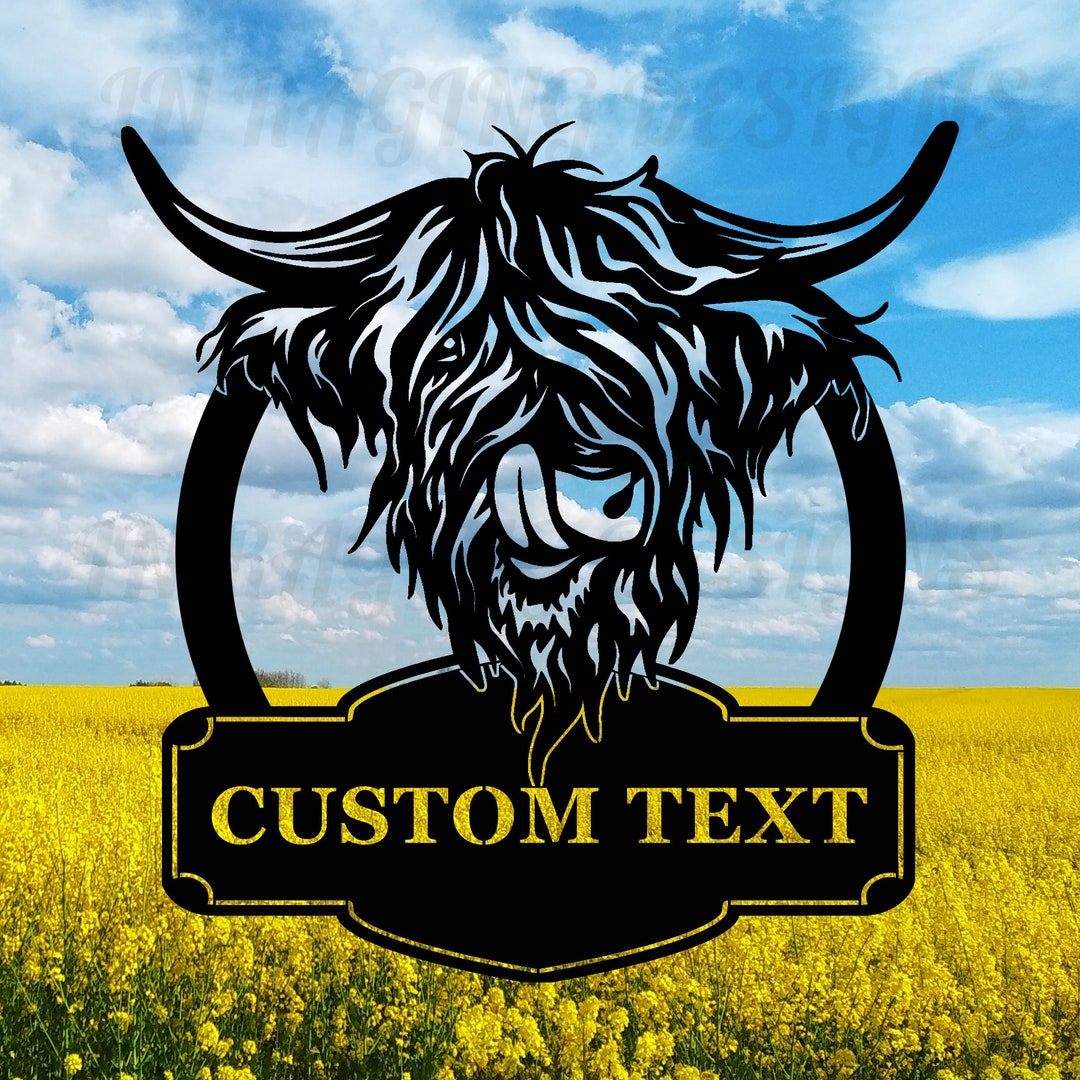 Custom Highland Cow Metal Sign, Funny Highland Cow Door Hanger ...