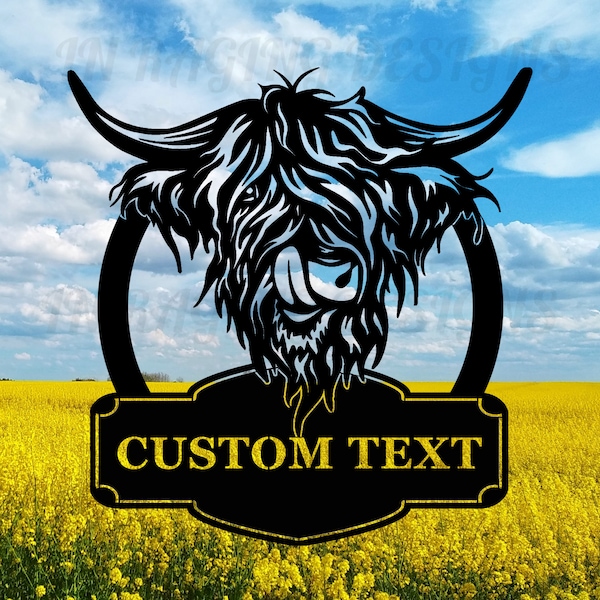Custom Metal Highland Cow Sign - Etsy image.