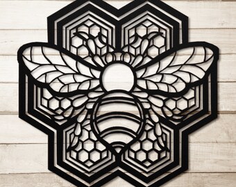 Custom Honey Bee Metal Wall Art, Honeycomb Mandala, Outdoor Decor