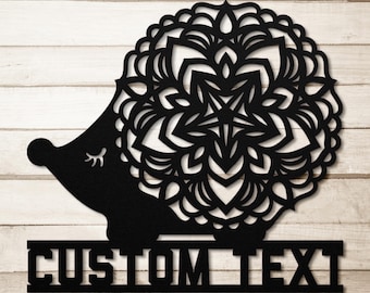 Arte de pared de metal con diseño de erizo y mandala personalizado - Letrero con nombre personalizado