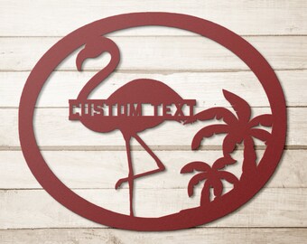 Personalized Flamingo Metal Wall Art, Custom Name Palm Tree Sign