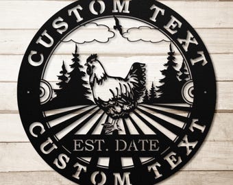 Personalized Chicken Metal Sign, Farm Fresh Eggs, Hen House Decor