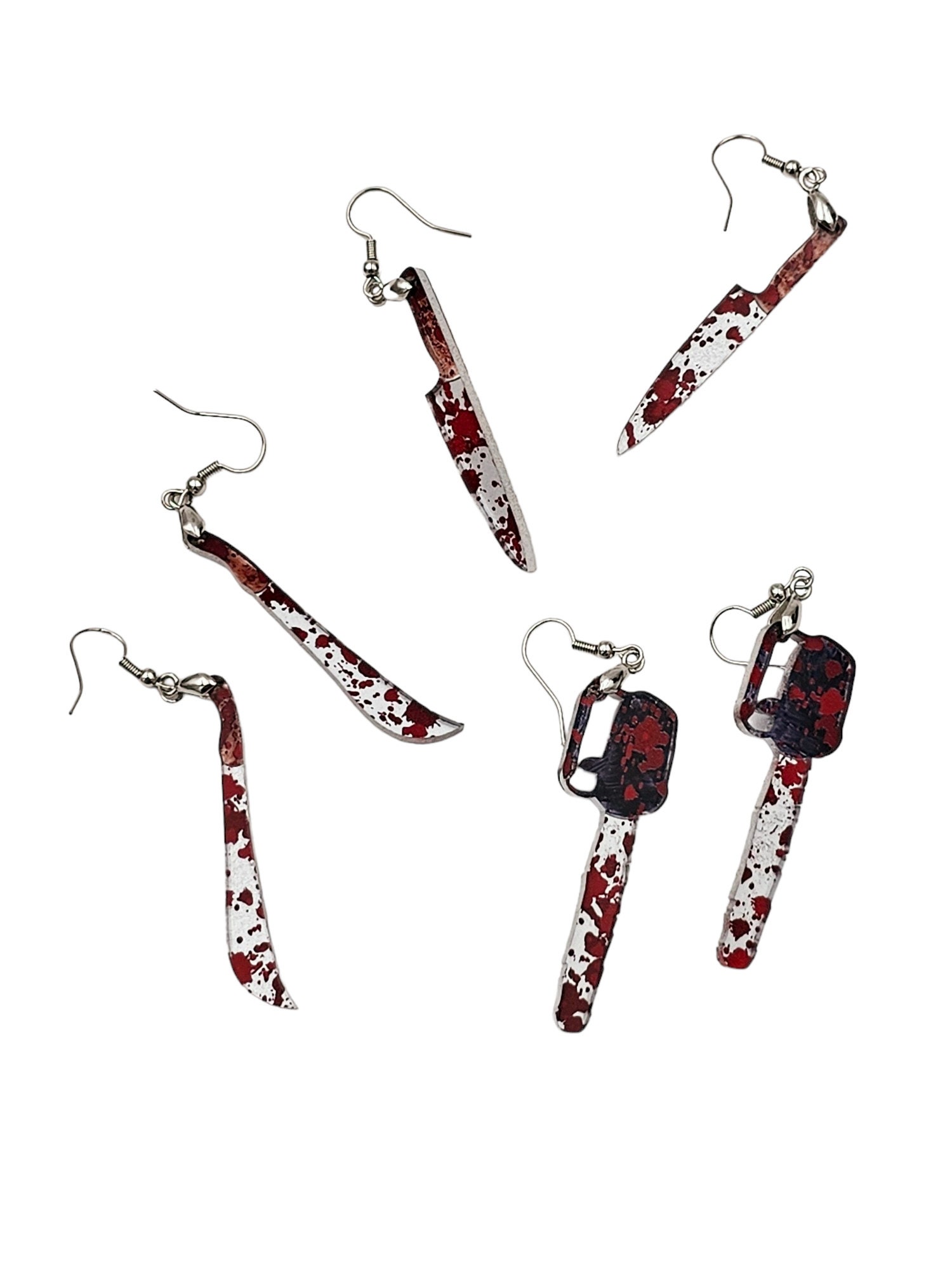 CHAINSAW BLADE AND FLOWER EARRING
