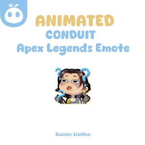 Puede incluir: Fondo blanco con texto y una imagen de dibujos animados. El texto dice "ANIMATED CONDUIT Apex Legends Emote". La imagen de dibujos animados es de un personaje con una expresión de sorpresa y signos de interrogación. Un logotipo está en la esquina superior izquierda.