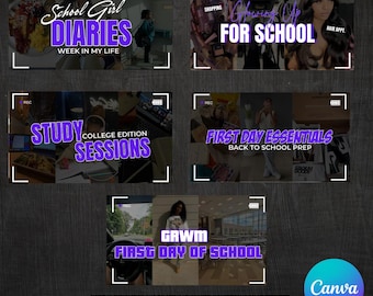 School Thumbnail Bundle, 5 Cute YouTube Thumbnails, Girly Aesthetic, Ready-to-Use, Perfect for Vlogs, Fashion, DIY, and More